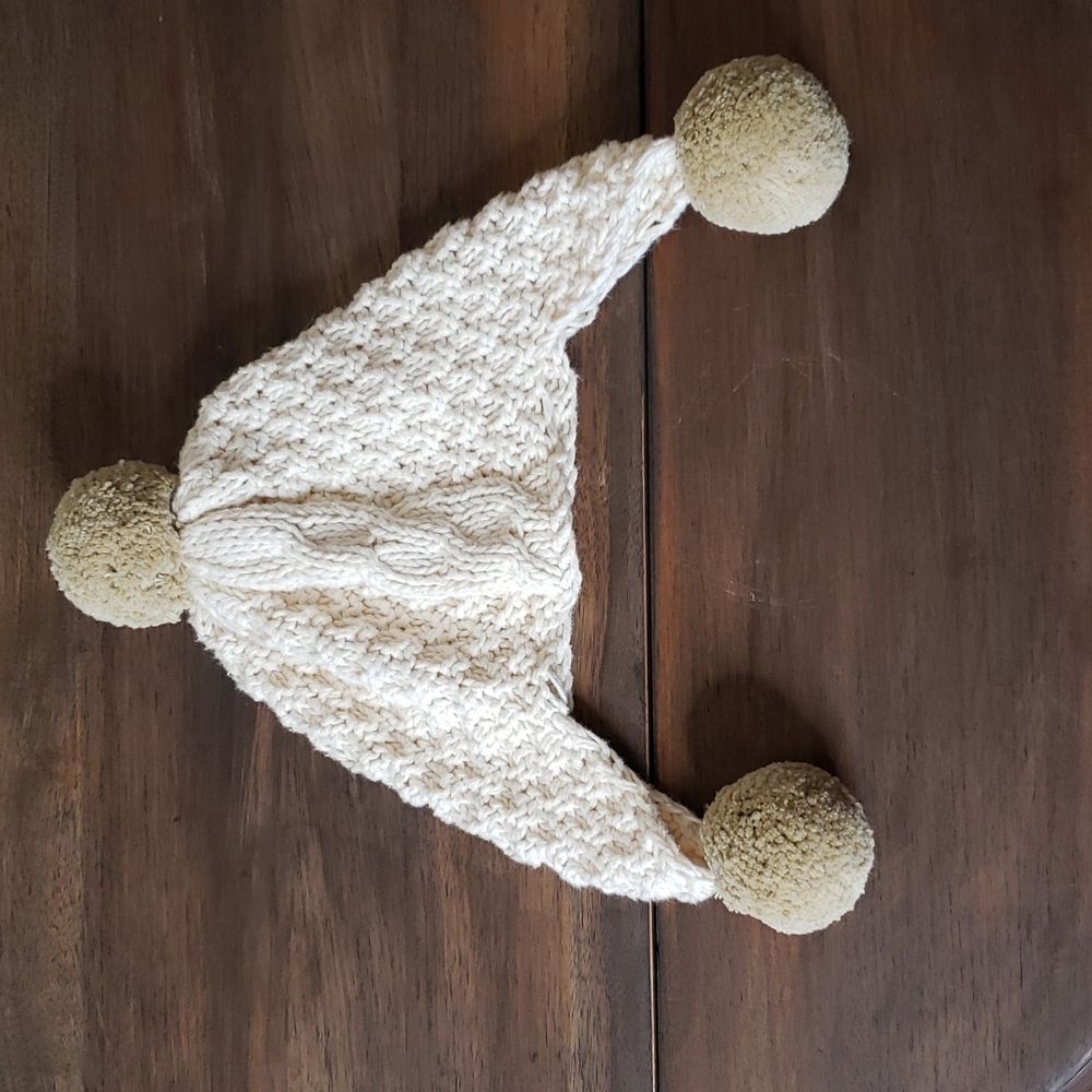 2H Knits 100% Cotton Infant Cable Knit PomPom Hat Sz XS